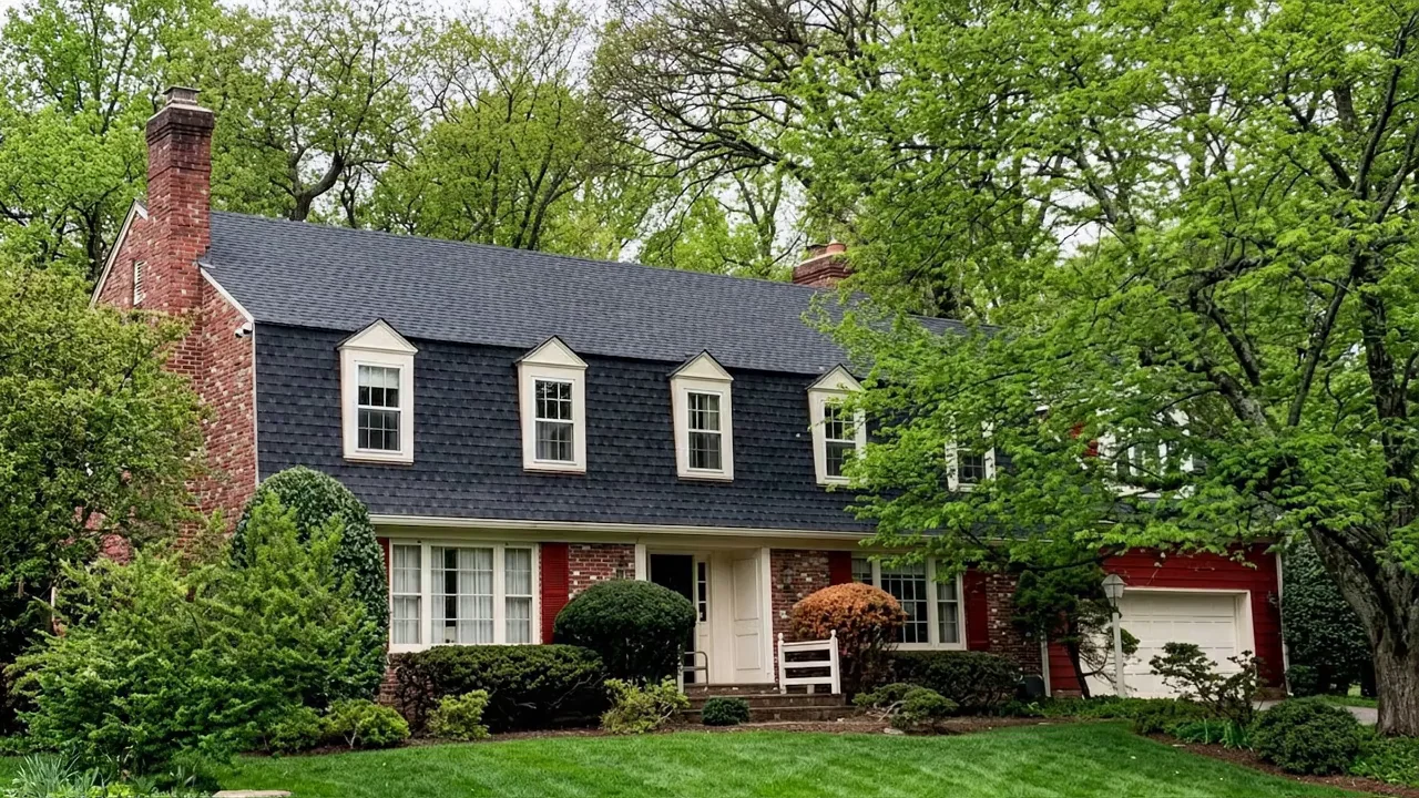 DC colonial home with a freshly finished dark roof by Boyd Construction